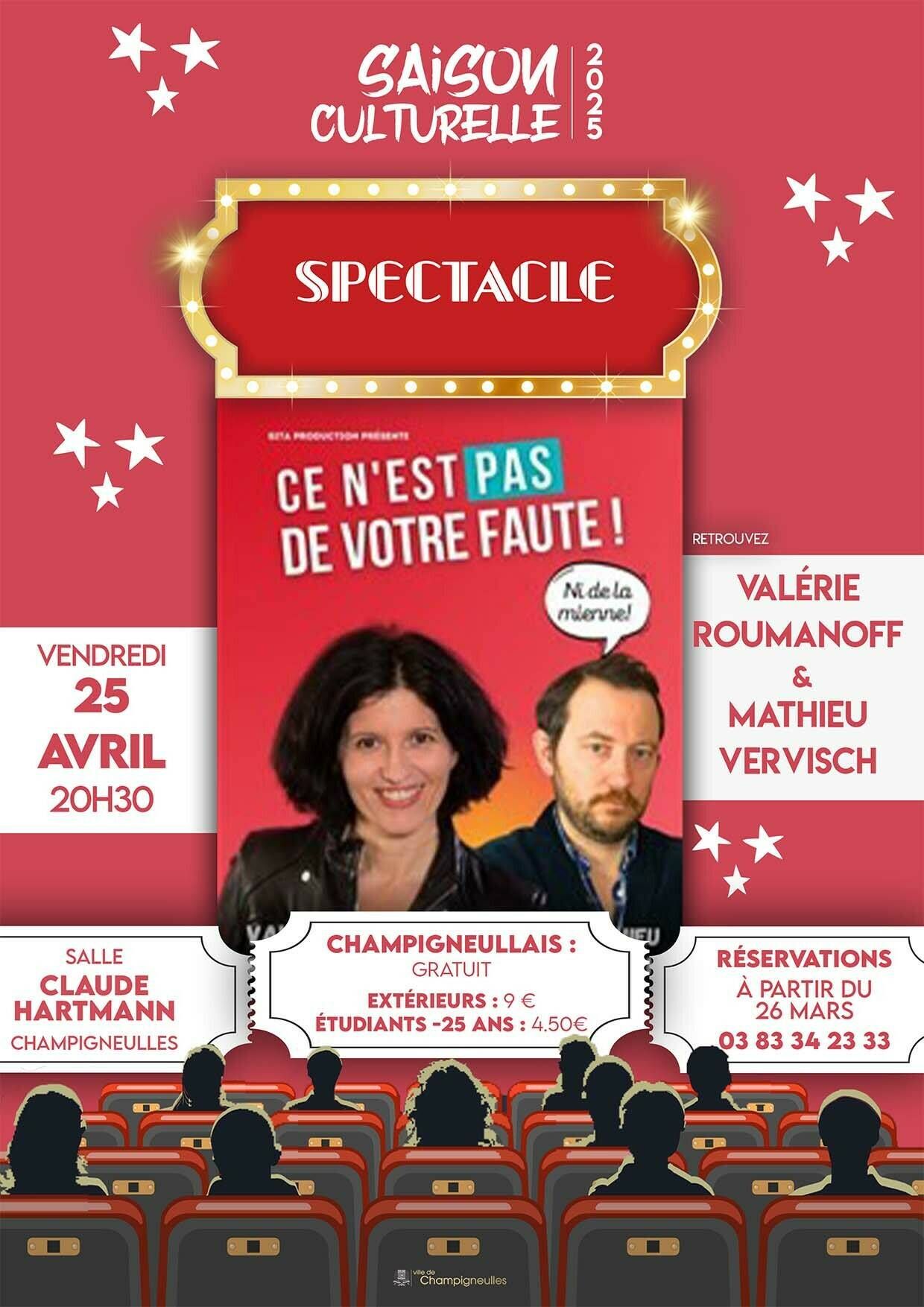 Saison culturelle - spectacle humoristique - 25 avril à 20h30 - Salle Claude Hartmann