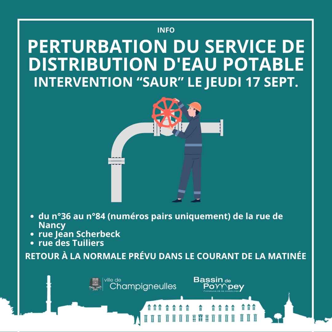 Perturbation du service de distribution d'eau potable - jeudi 17 sept matin