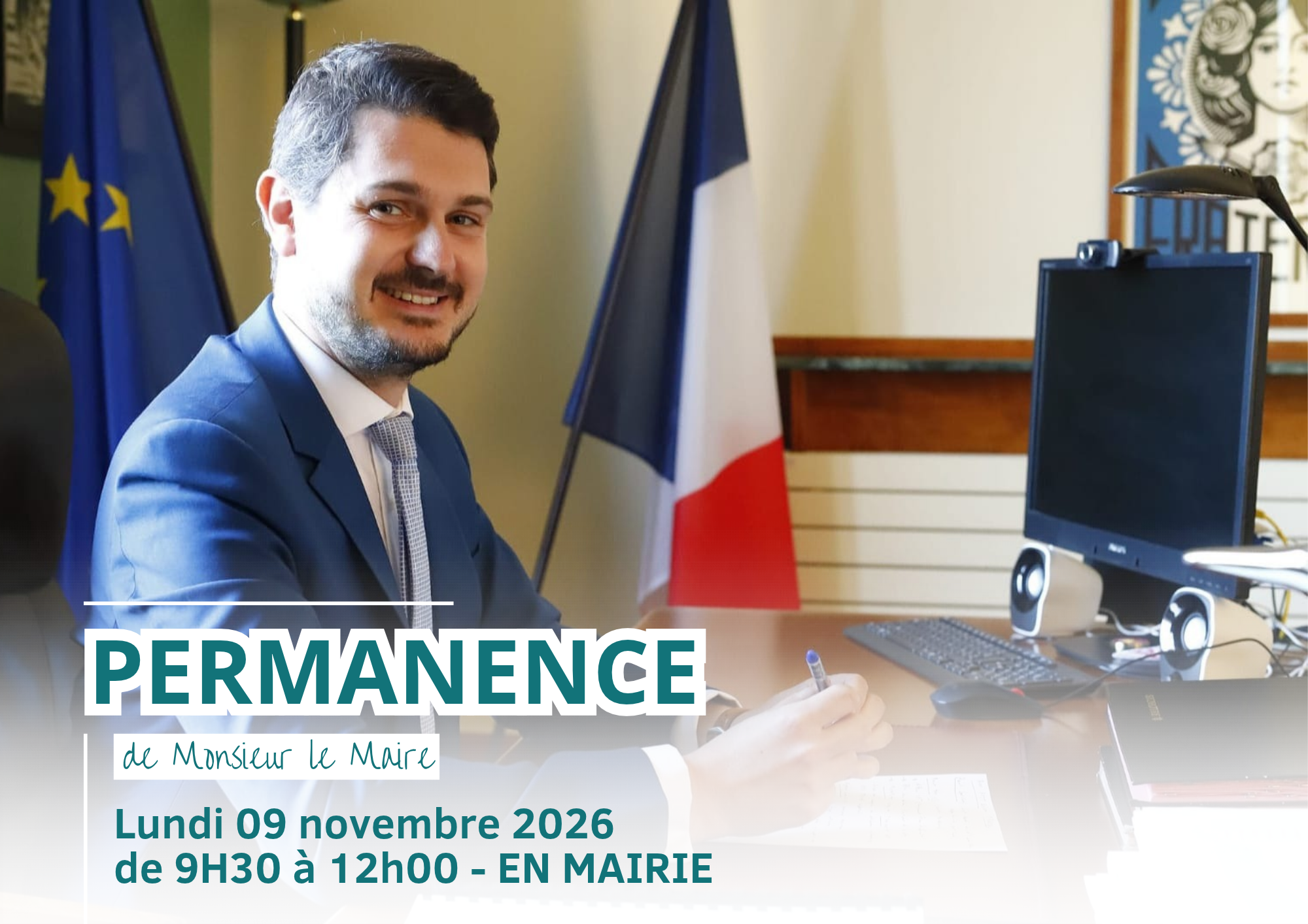 Permanence du Maire - 09 novembre de 9h30 à 12h