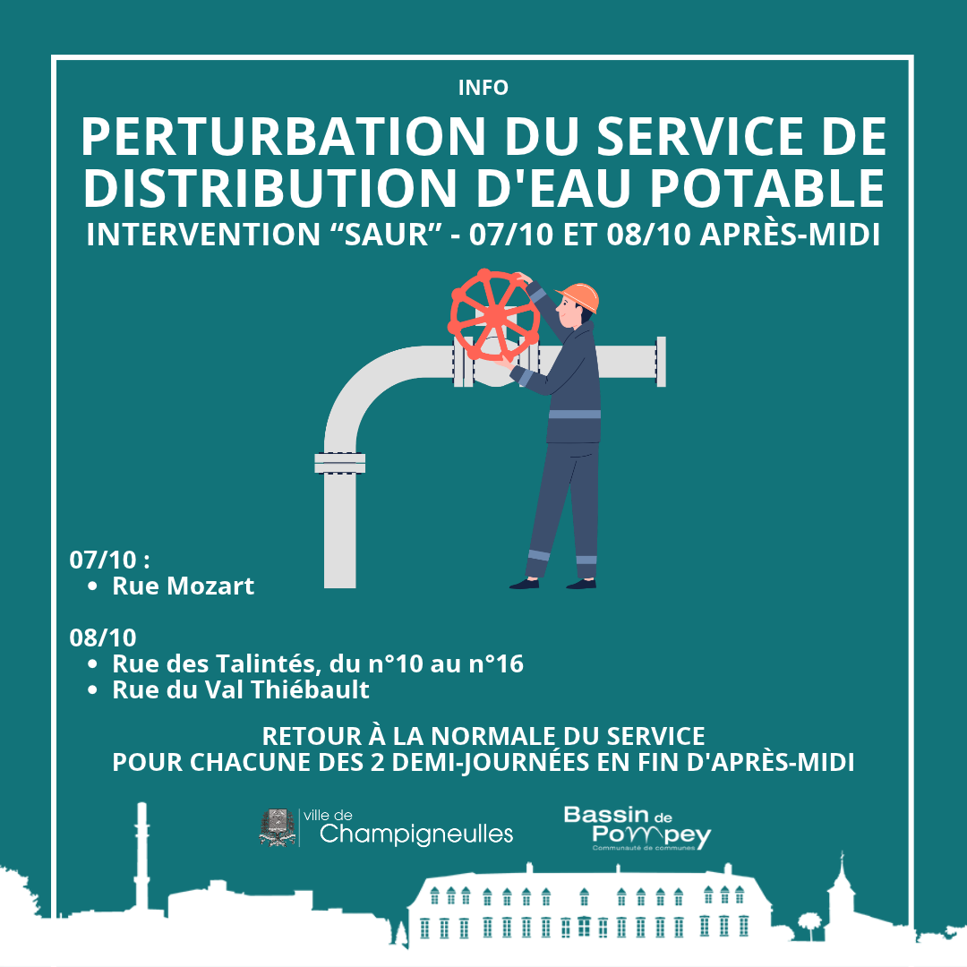 Perturbation du service de distribution d'eau potable - 07/10 & 08/10