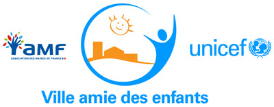 Logos : Association des Maires de France, Ville Amie des Enfants, Unicef