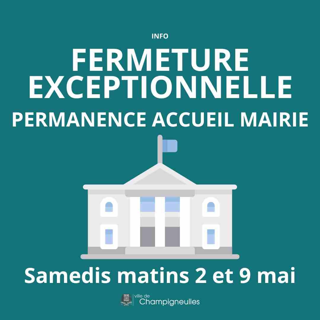 Fermeture accueil mairie - samedis matin 2 et 9 mai