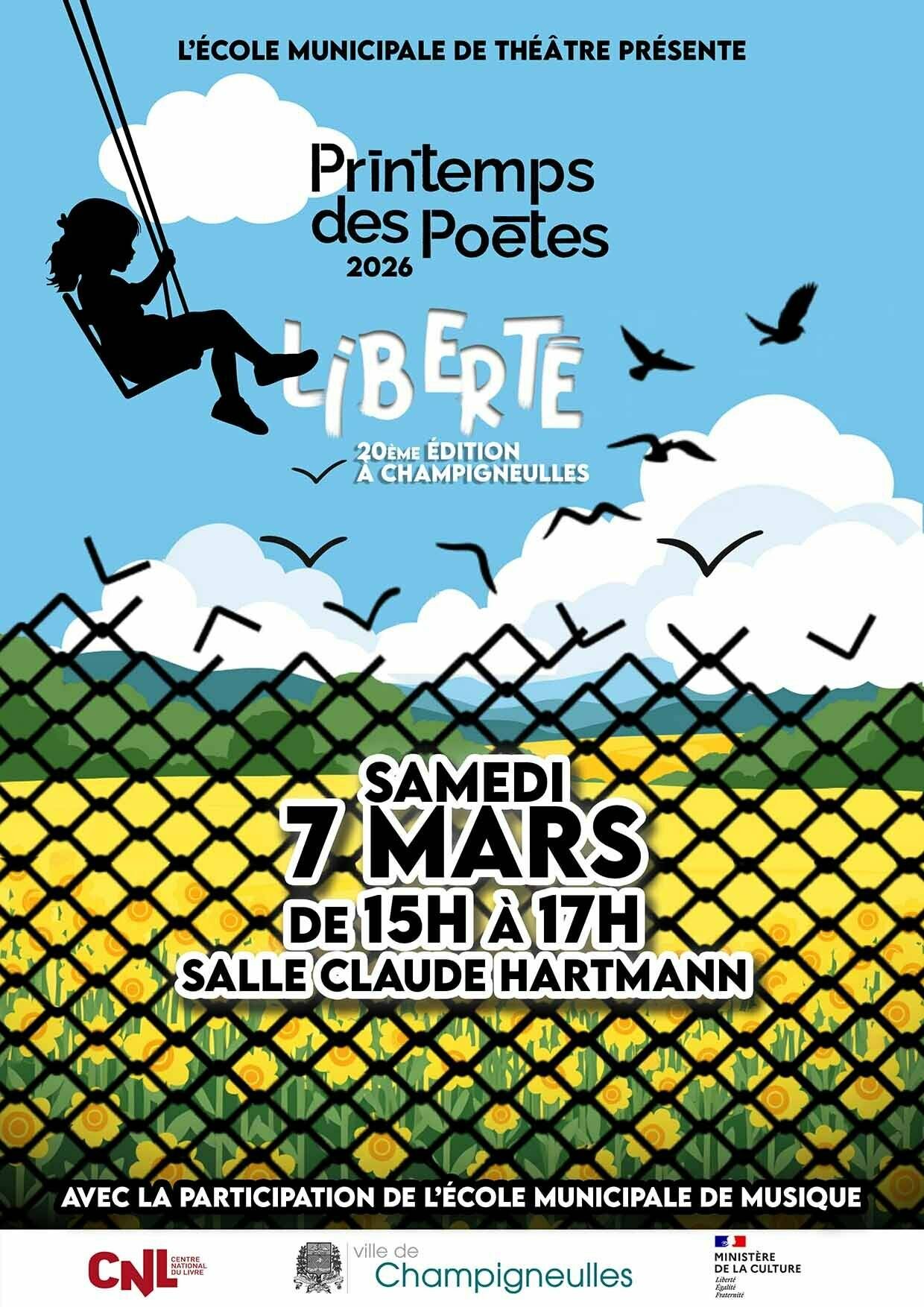 Printemps des poètes - 7 mars - 15h-17h - salle Claude Hartmann